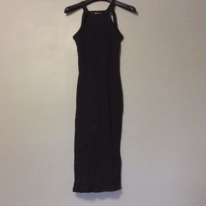 Ribbed Black Mid Length Dress